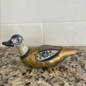 Vintage Elegant Gold and Blue Duck Figurine